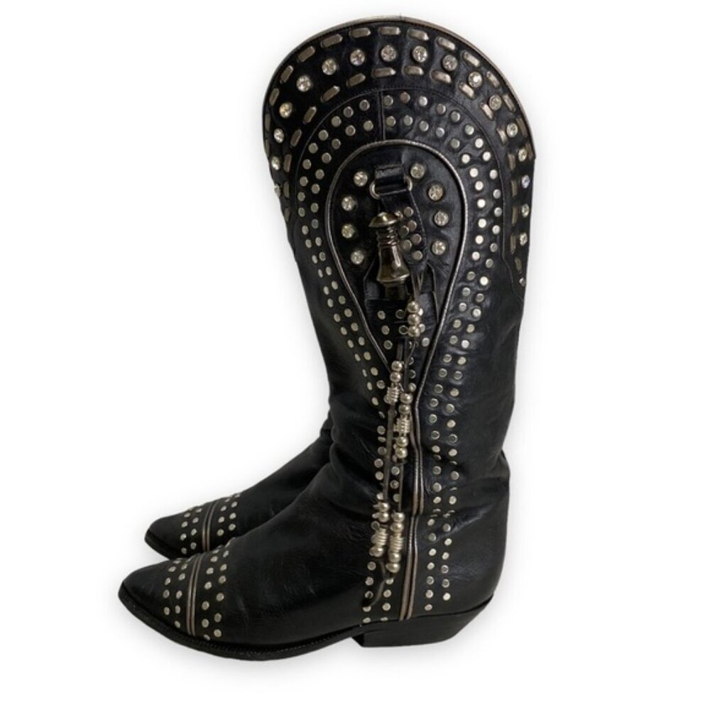 El Vaquero - Studded Rhinestone Tassel Black Boots- - 7 CO Italy